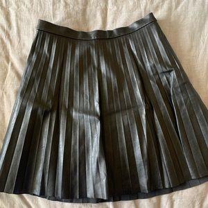 J Crew Black Pleated Vegan Leather Skirt